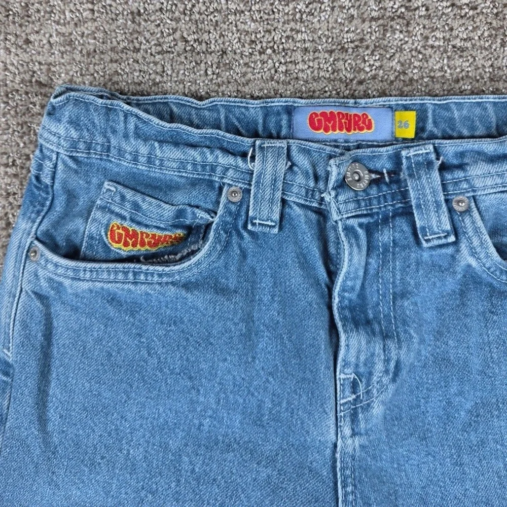 Empyre Mens‎ Blue Denim Straight Leg Jeans Size 28x26 Logo Embroidered